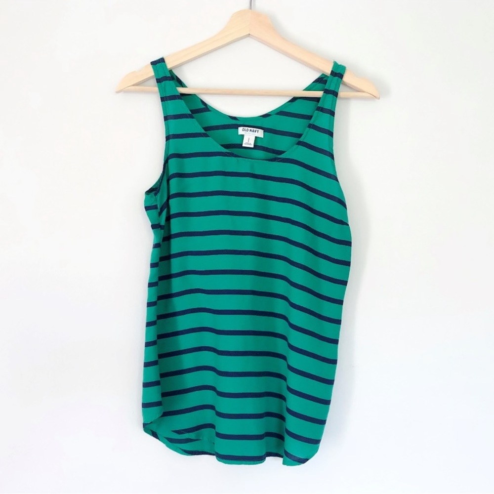 Old Navy Flowy Racerback Stripe Tank in Green/Navy Blue Women’s Size Small